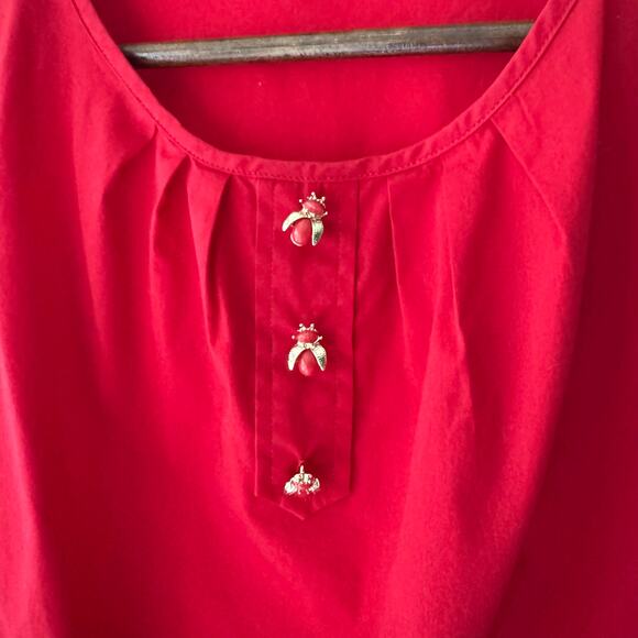 Talbots Womens Petite Sleeveless Red Blouse Size 10P Bee Button Front Workwear - Picture 3 of 6